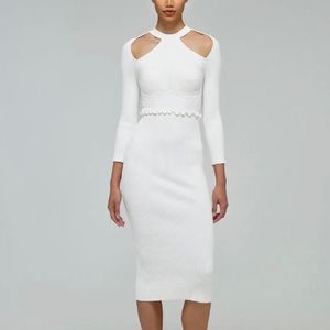 SELF- PORTRAIT WHITE KNIT SCALLOP EDGE MIDI DRESS SIZE S